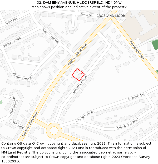 32, DALMENY AVENUE, HUDDERSFIELD, HD4 5NW: Location map and indicative extent of plot