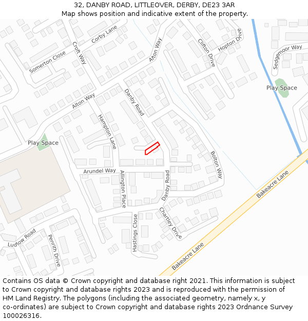 32, DANBY ROAD, LITTLEOVER, DERBY, DE23 3AR: Location map and indicative extent of plot