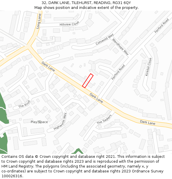 32, DARK LANE, TILEHURST, READING, RG31 6QY: Location map and indicative extent of plot