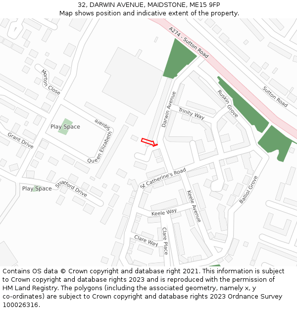32, DARWIN AVENUE, MAIDSTONE, ME15 9FP: Location map and indicative extent of plot