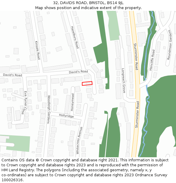 32, DAVIDS ROAD, BRISTOL, BS14 9JL: Location map and indicative extent of plot