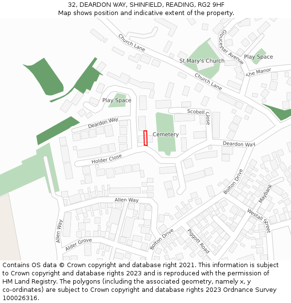 32, DEARDON WAY, SHINFIELD, READING, RG2 9HF: Location map and indicative extent of plot
