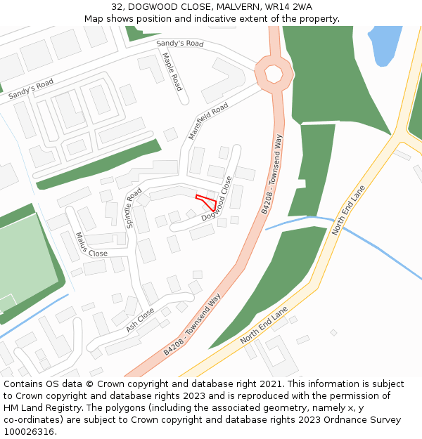 32, DOGWOOD CLOSE, MALVERN, WR14 2WA: Location map and indicative extent of plot