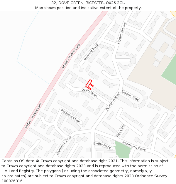 32, DOVE GREEN, BICESTER, OX26 2GU: Location map and indicative extent of plot