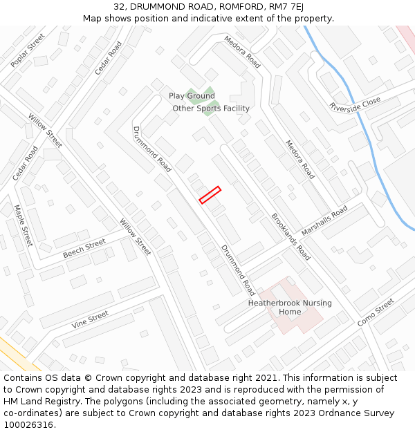 32, DRUMMOND ROAD, ROMFORD, RM7 7EJ: Location map and indicative extent of plot