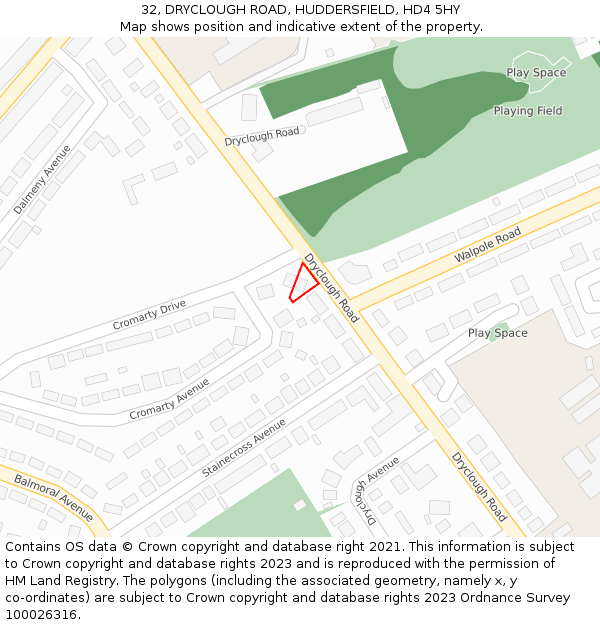 32, DRYCLOUGH ROAD, HUDDERSFIELD, HD4 5HY: Location map and indicative extent of plot