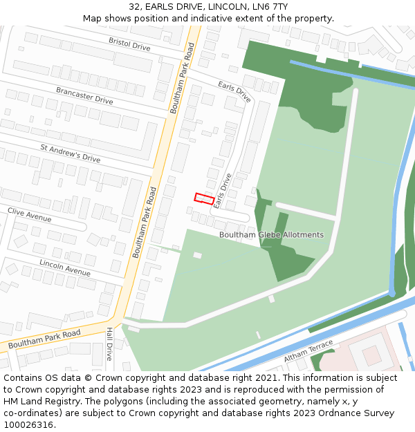 32, EARLS DRIVE, LINCOLN, LN6 7TY: Location map and indicative extent of plot