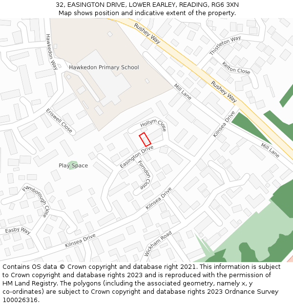 32, EASINGTON DRIVE, LOWER EARLEY, READING, RG6 3XN: Location map and indicative extent of plot