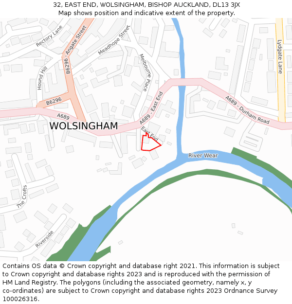 32, EAST END, WOLSINGHAM, BISHOP AUCKLAND, DL13 3JX: Location map and indicative extent of plot