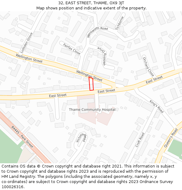 32, EAST STREET, THAME, OX9 3JT: Location map and indicative extent of plot