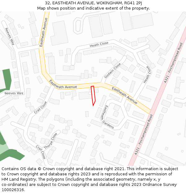 32, EASTHEATH AVENUE, WOKINGHAM, RG41 2PJ: Location map and indicative extent of plot