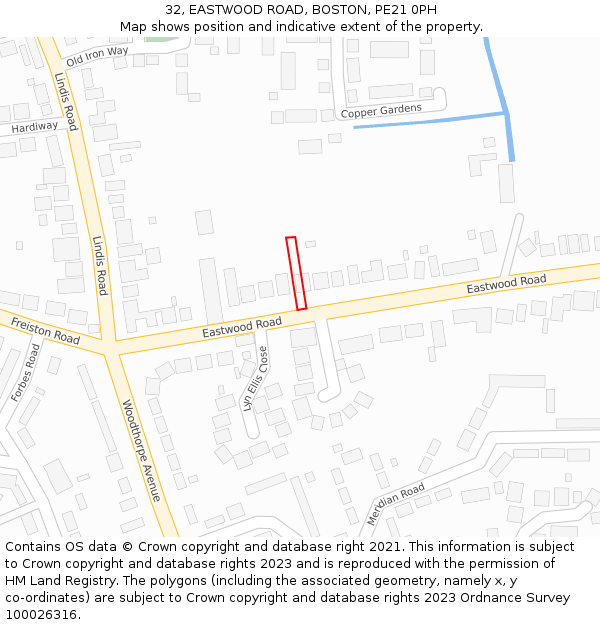 32, EASTWOOD ROAD, BOSTON, PE21 0PH: Location map and indicative extent of plot