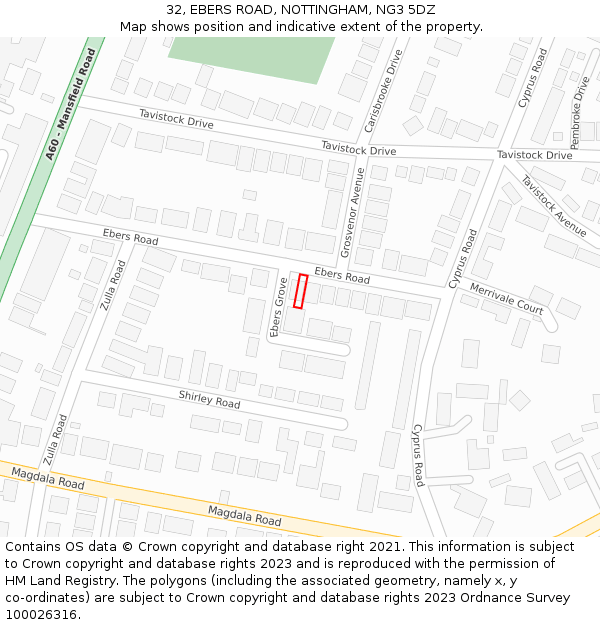 32, EBERS ROAD, NOTTINGHAM, NG3 5DZ: Location map and indicative extent of plot
