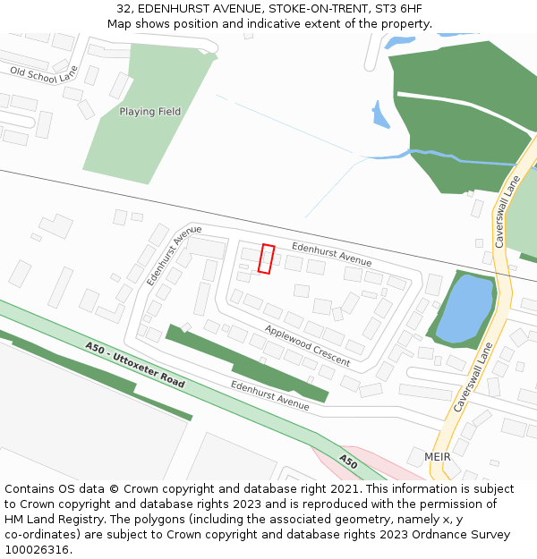 32, EDENHURST AVENUE, STOKE-ON-TRENT, ST3 6HF: Location map and indicative extent of plot