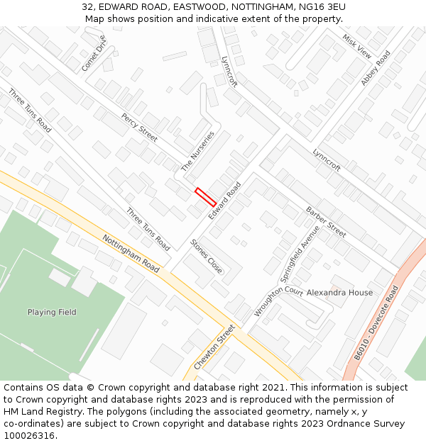 32, EDWARD ROAD, EASTWOOD, NOTTINGHAM, NG16 3EU: Location map and indicative extent of plot