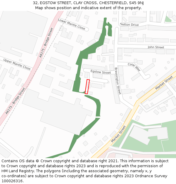 32, EGSTOW STREET, CLAY CROSS, CHESTERFIELD, S45 9NJ: Location map and indicative extent of plot