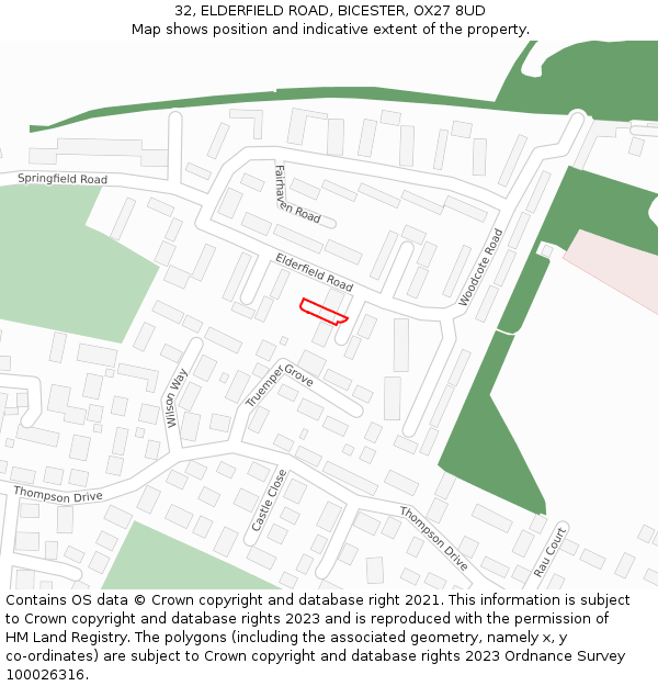 32, ELDERFIELD ROAD, BICESTER, OX27 8UD: Location map and indicative extent of plot