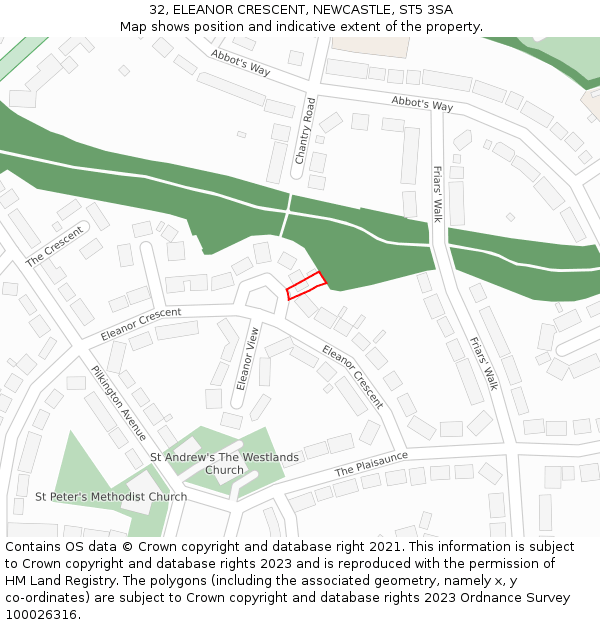 32, ELEANOR CRESCENT, NEWCASTLE, ST5 3SA: Location map and indicative extent of plot