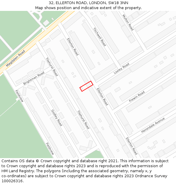 32, ELLERTON ROAD, LONDON, SW18 3NN: Location map and indicative extent of plot