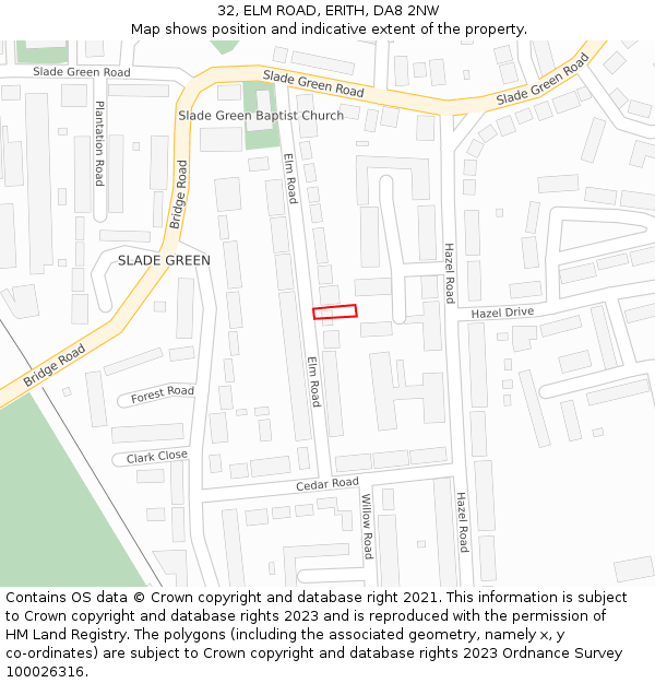 32, ELM ROAD, ERITH, DA8 2NW: Location map and indicative extent of plot