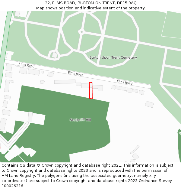 32, ELMS ROAD, BURTON-ON-TRENT, DE15 9AQ: Location map and indicative extent of plot