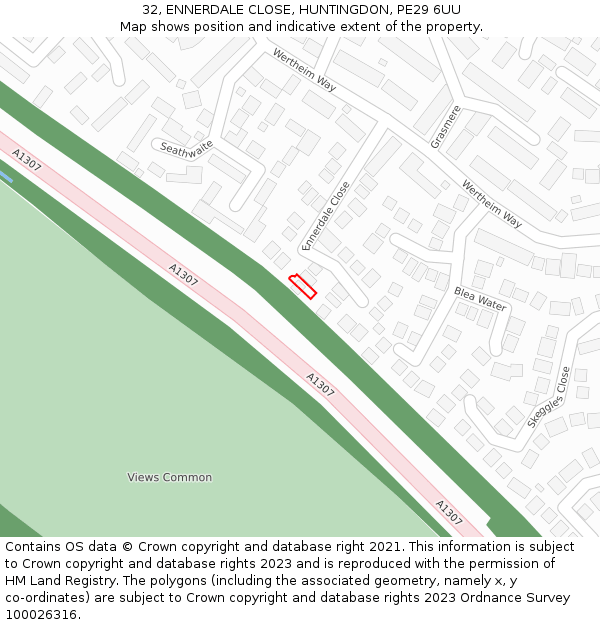 32, ENNERDALE CLOSE, HUNTINGDON, PE29 6UU: Location map and indicative extent of plot