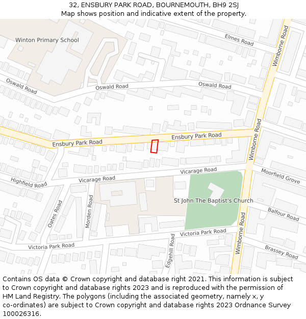 32, ENSBURY PARK ROAD, BOURNEMOUTH, BH9 2SJ: Location map and indicative extent of plot