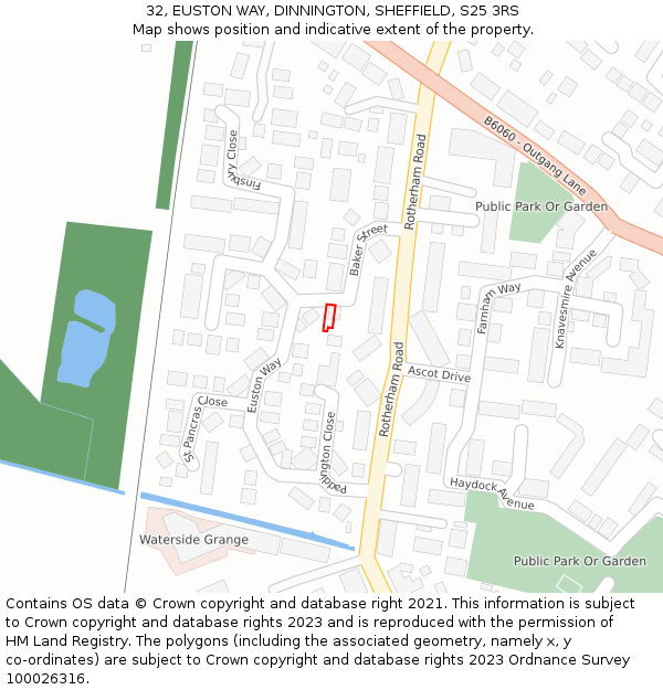 32, EUSTON WAY, DINNINGTON, SHEFFIELD, S25 3RS: Location map and indicative extent of plot