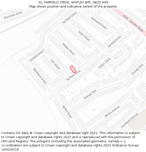 32, FAIRFIELD DRIVE, WHITLEY BAY, NE25 9SA: Location map and indicative extent of plot