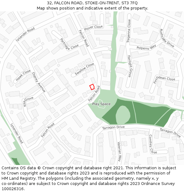 32, FALCON ROAD, STOKE-ON-TRENT, ST3 7FQ: Location map and indicative extent of plot