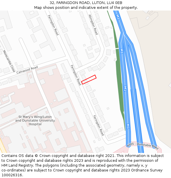 32, FARINGDON ROAD, LUTON, LU4 0EB: Location map and indicative extent of plot