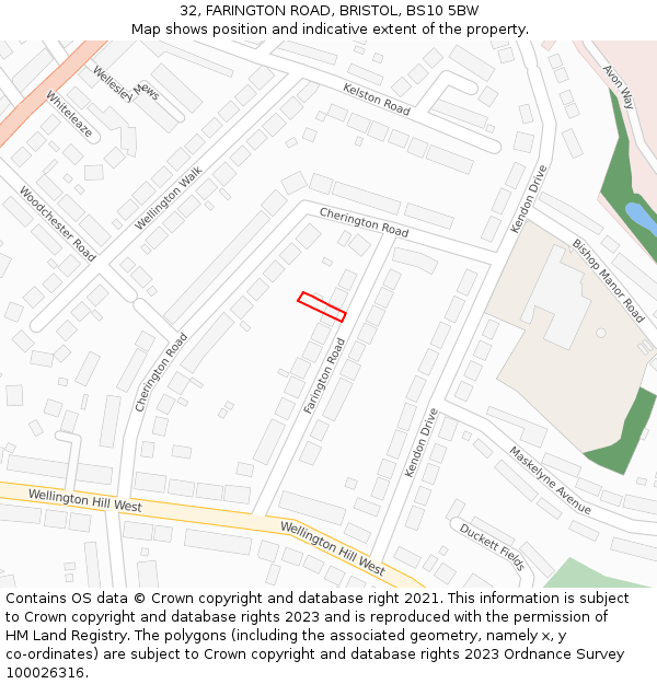 32, FARINGTON ROAD, BRISTOL, BS10 5BW: Location map and indicative extent of plot
