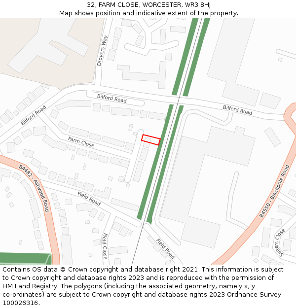 32, FARM CLOSE, WORCESTER, WR3 8HJ: Location map and indicative extent of plot