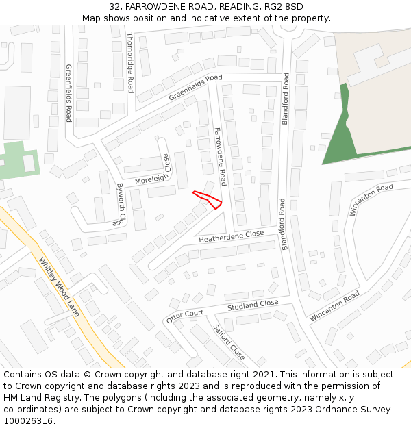 32, FARROWDENE ROAD, READING, RG2 8SD: Location map and indicative extent of plot