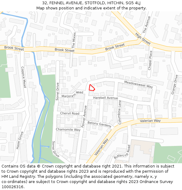 32, FENNEL AVENUE, STOTFOLD, HITCHIN, SG5 4LJ: Location map and indicative extent of plot