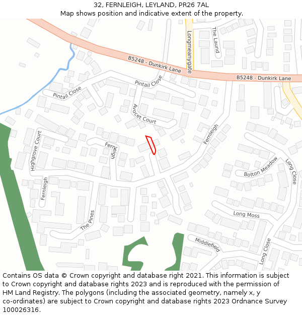 32, FERNLEIGH, LEYLAND, PR26 7AL: Location map and indicative extent of plot