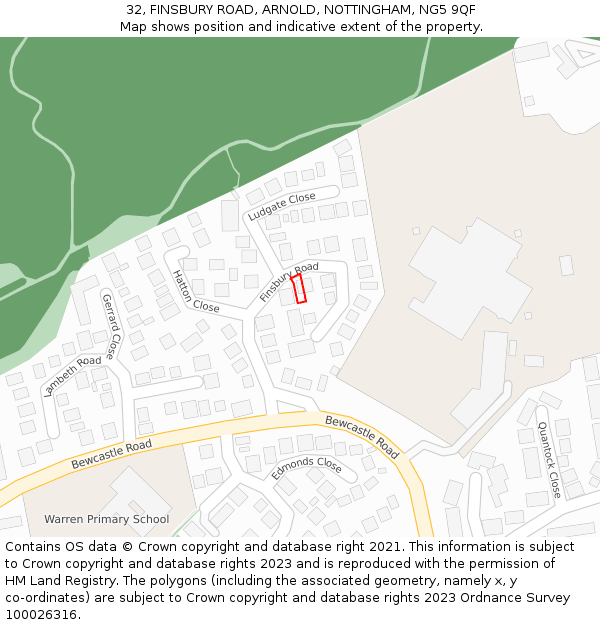 32, FINSBURY ROAD, ARNOLD, NOTTINGHAM, NG5 9QF: Location map and indicative extent of plot