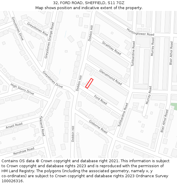 32, FORD ROAD, SHEFFIELD, S11 7GZ: Location map and indicative extent of plot