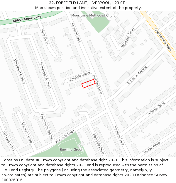 32, FOREFIELD LANE, LIVERPOOL, L23 9TH: Location map and indicative extent of plot