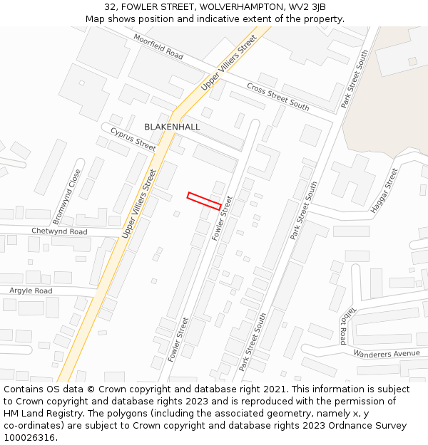 32, FOWLER STREET, WOLVERHAMPTON, WV2 3JB: Location map and indicative extent of plot