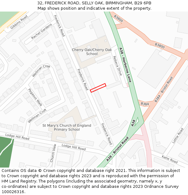32, FREDERICK ROAD, SELLY OAK, BIRMINGHAM, B29 6PB: Location map and indicative extent of plot