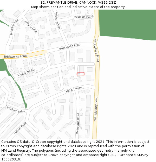 32, FREMANTLE DRIVE, CANNOCK, WS12 2GZ: Location map and indicative extent of plot