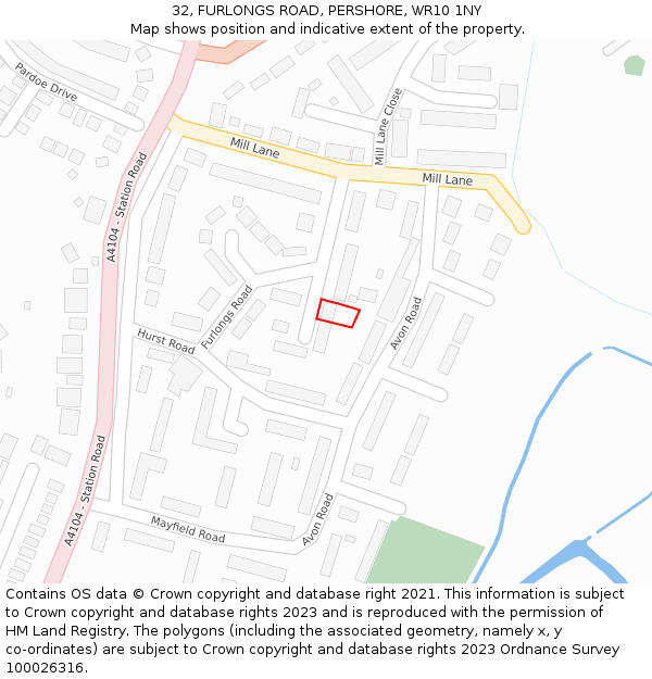 32, FURLONGS ROAD, PERSHORE, WR10 1NY: Location map and indicative extent of plot
