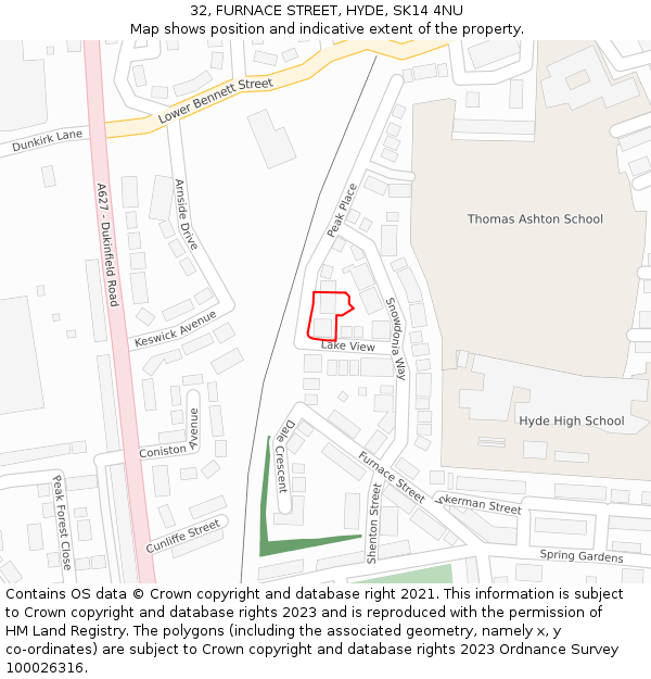 32, FURNACE STREET, HYDE, SK14 4NU: Location map and indicative extent of plot
