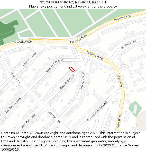 32, GAER PARK ROAD, NEWPORT, NP20 3NJ: Location map and indicative extent of plot