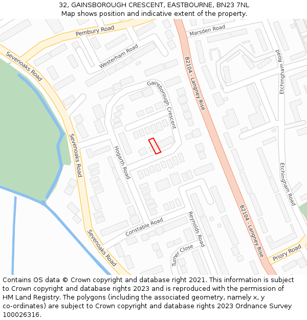 32, GAINSBOROUGH CRESCENT, EASTBOURNE, BN23 7NL: Location map and indicative extent of plot