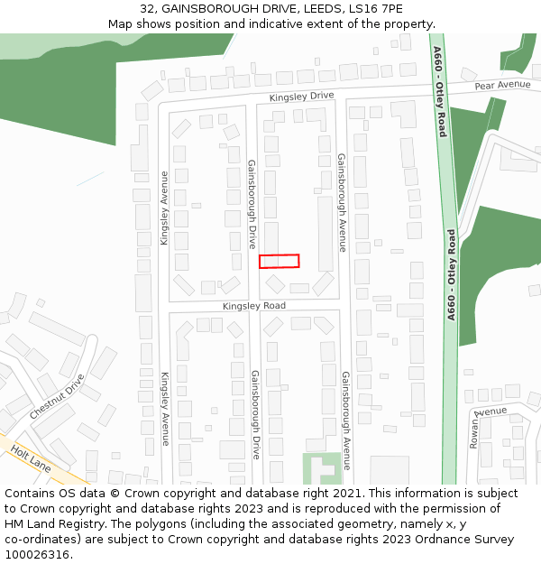 32, GAINSBOROUGH DRIVE, LEEDS, LS16 7PE: Location map and indicative extent of plot