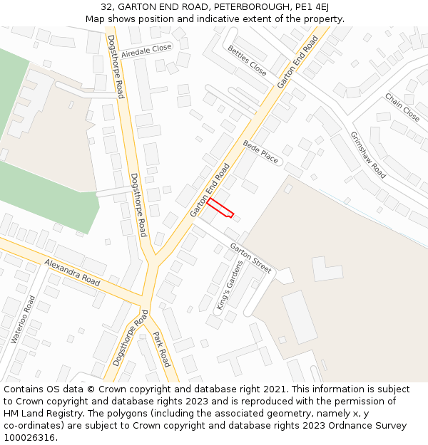 32, GARTON END ROAD, PETERBOROUGH, PE1 4EJ: Location map and indicative extent of plot