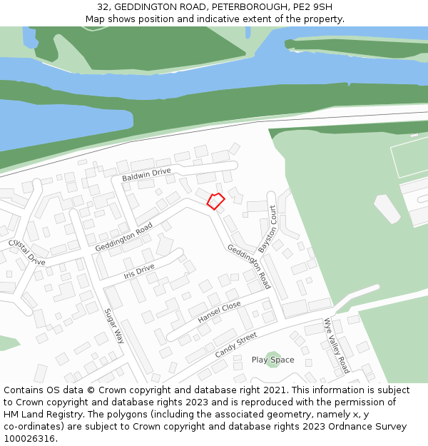32, GEDDINGTON ROAD, PETERBOROUGH, PE2 9SH: Location map and indicative extent of plot