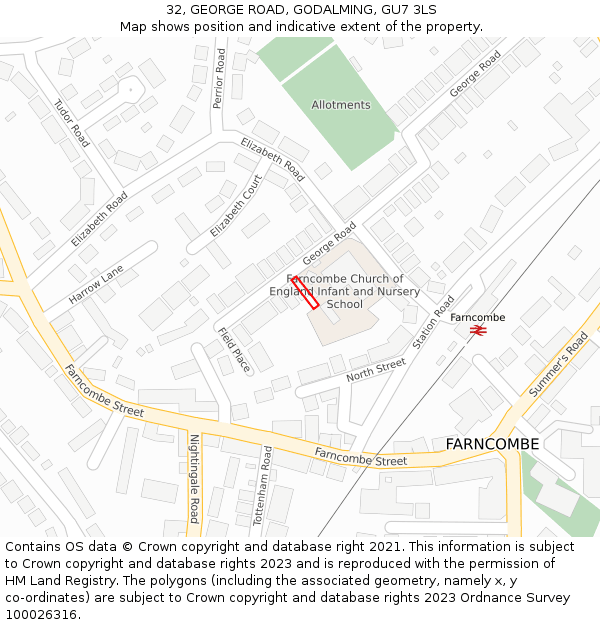 32, GEORGE ROAD, GODALMING, GU7 3LS: Location map and indicative extent of plot
